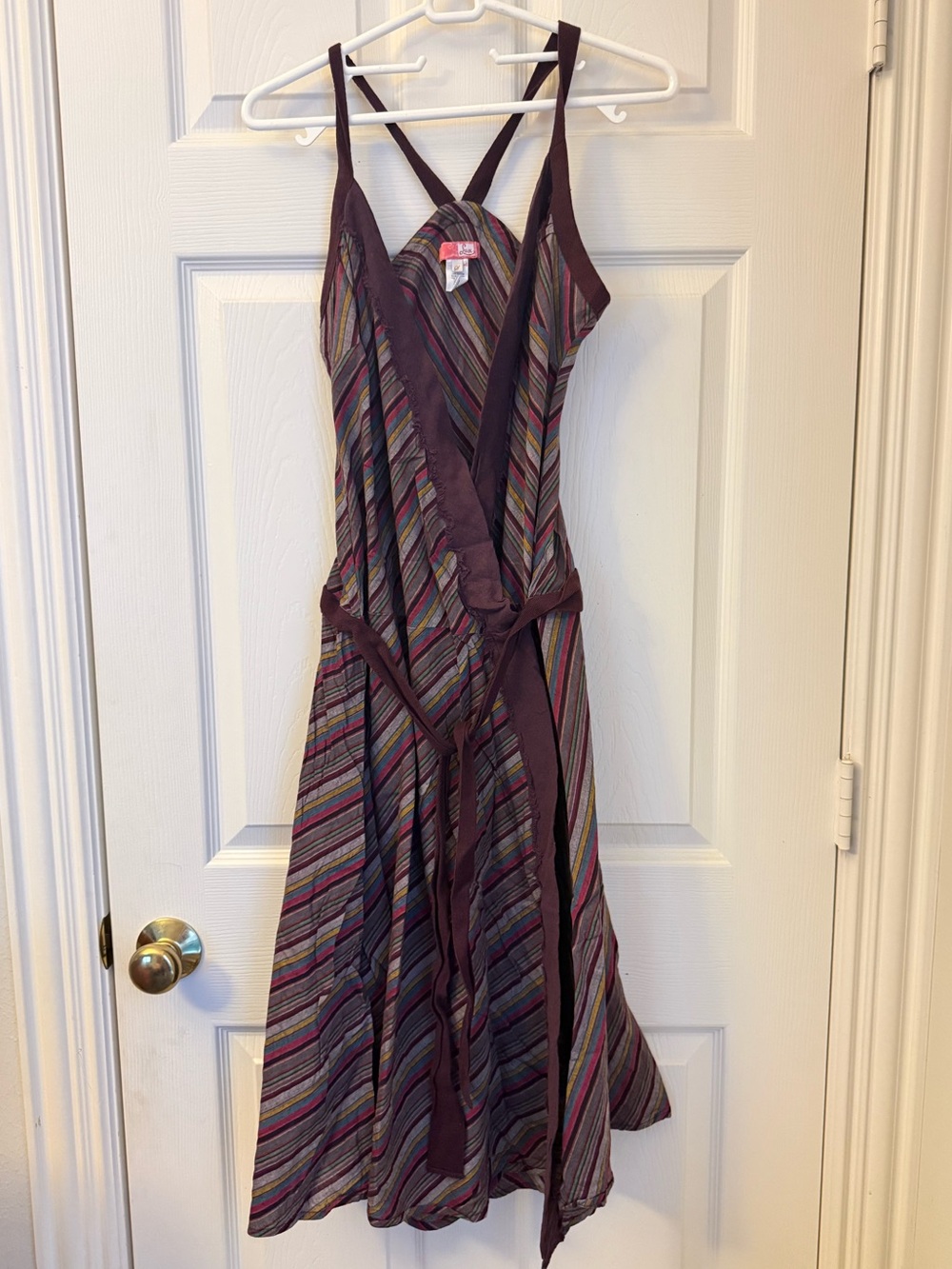 Lux Plum Striped Midi Wrap Dress